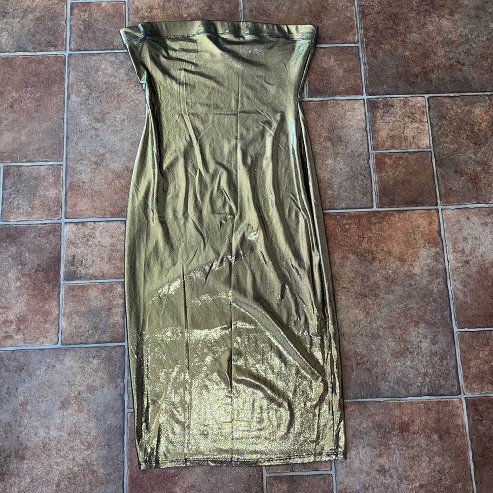 Black bead lame gold strapless dress bodycon large